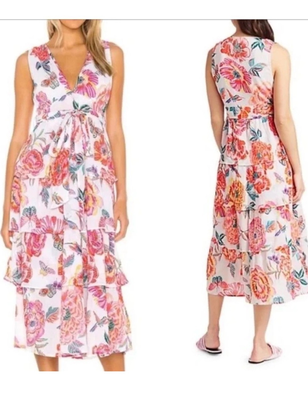 Banjanan floral Eliza tiered skirt sleeveless midi dress boho vacation XS